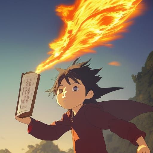 Goblin Wizard Conjuring Fireball in Anime Style