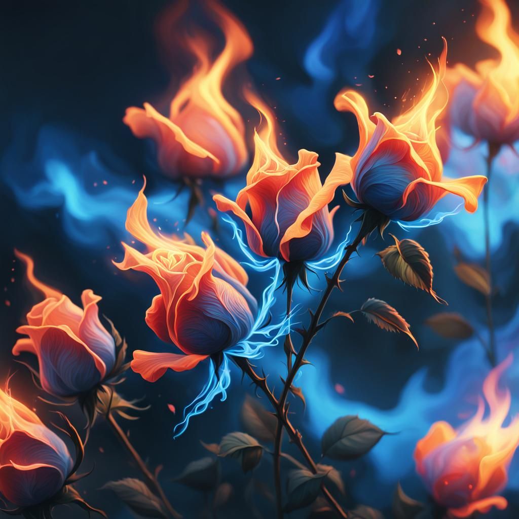 Burning Rose: Fantastical Blue Flame Concept Art