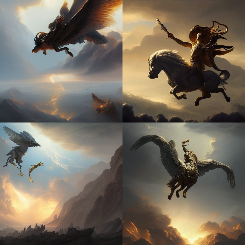Pegasus Flight Over Mount Olympus at Dawn