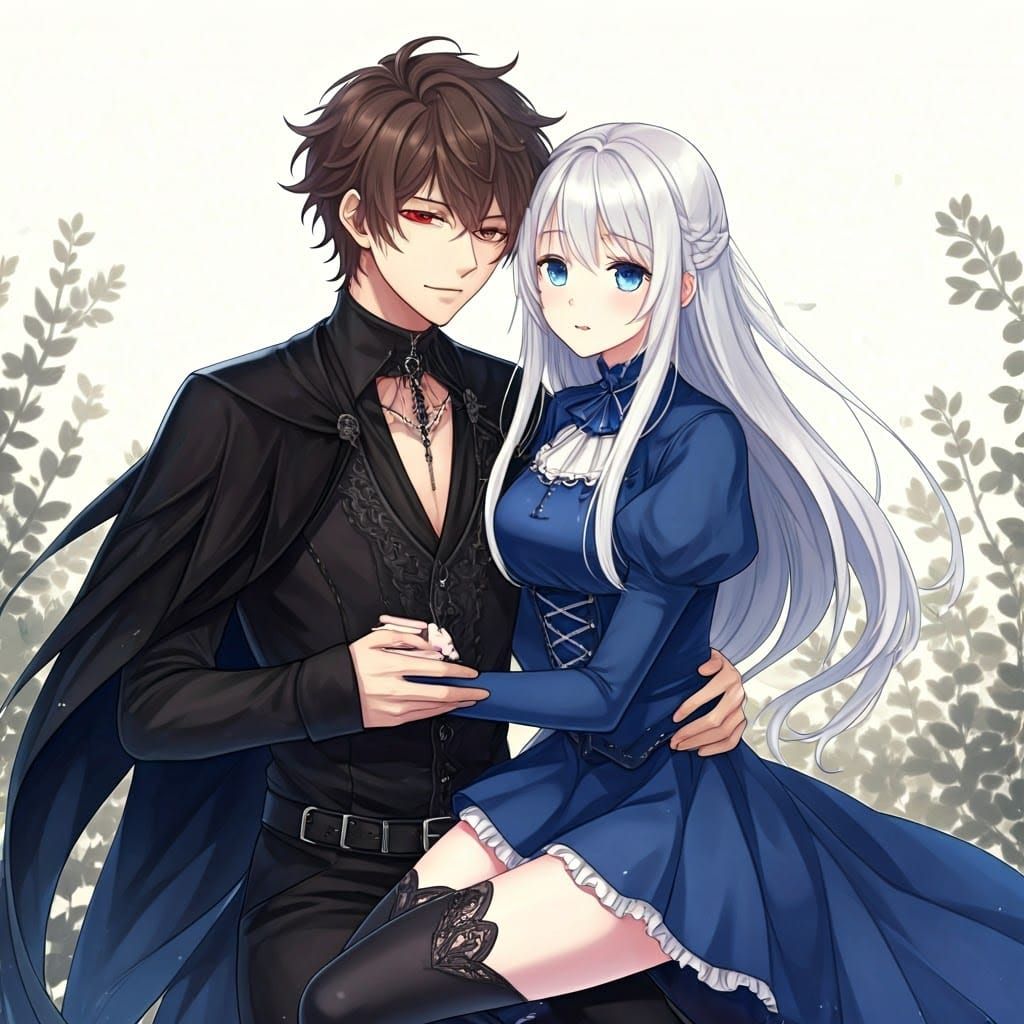 Gothic Anime Embrace in Dreamlike Fan Art Style