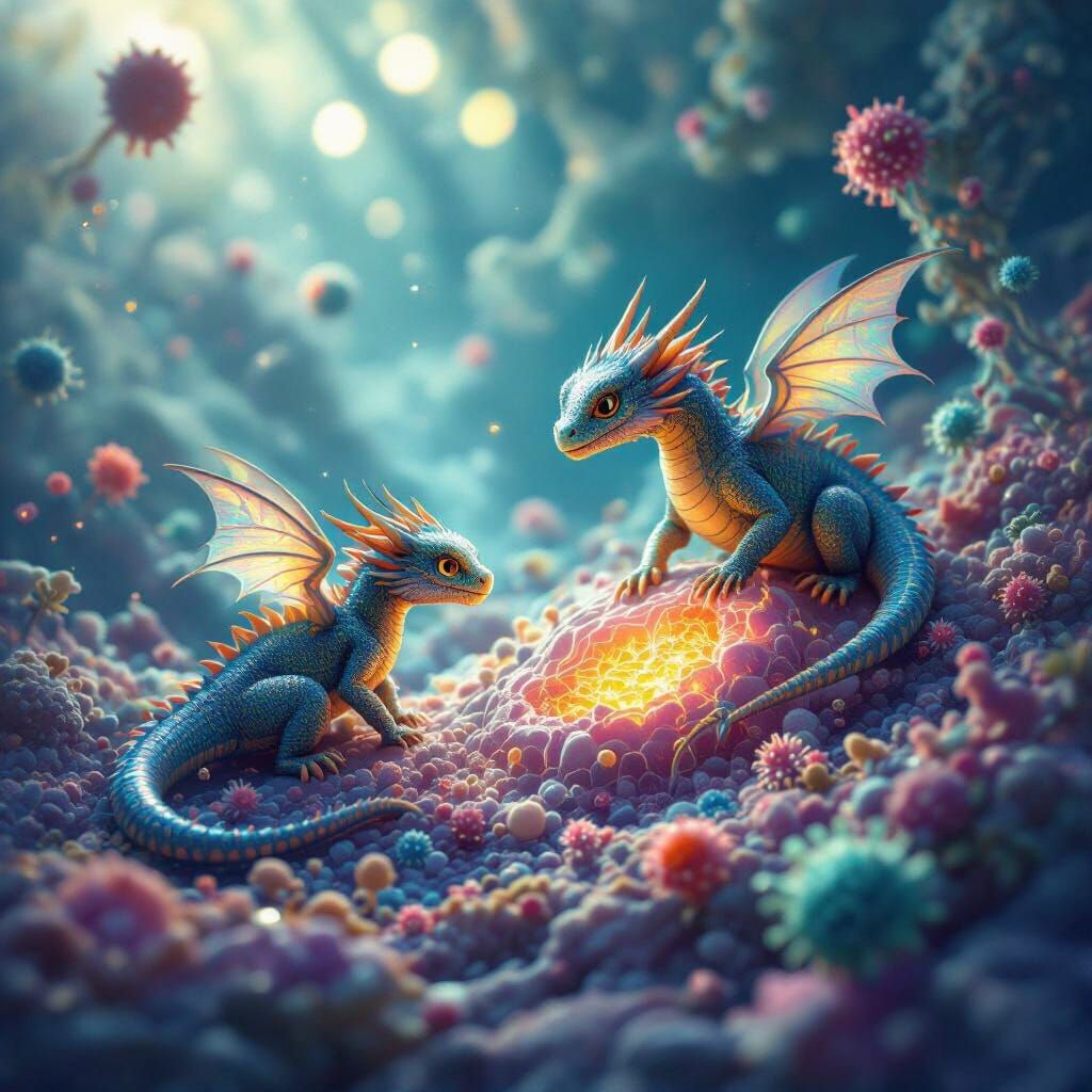 Microscopic Dragons Explore Human Cell with Bacteria