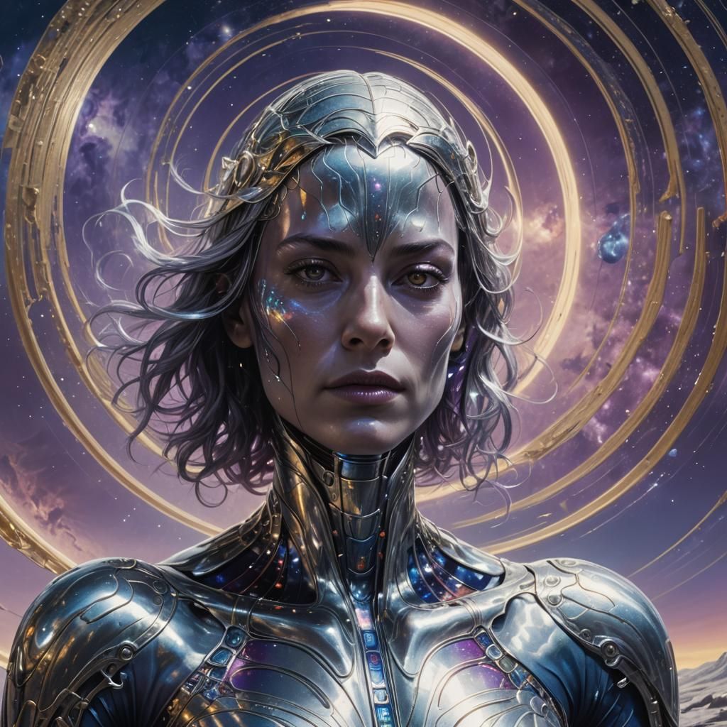 Female Silver Surfer Among Saturn's Rings