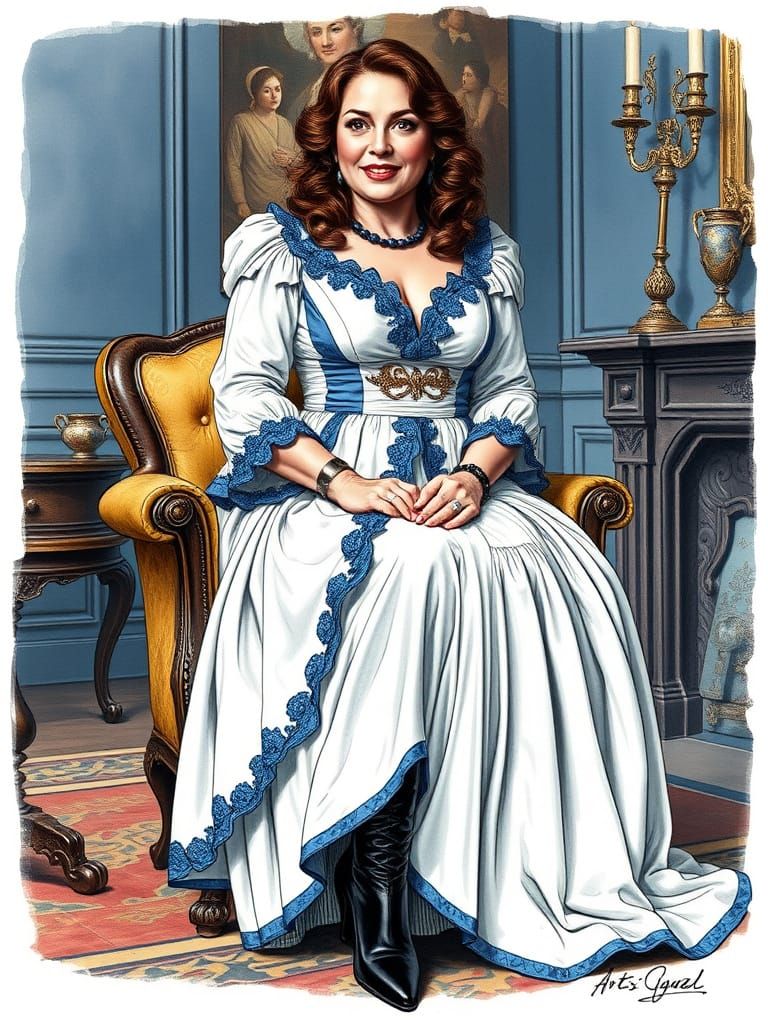 Art Deco Portrait: Curvy Woman in Victorian Dress