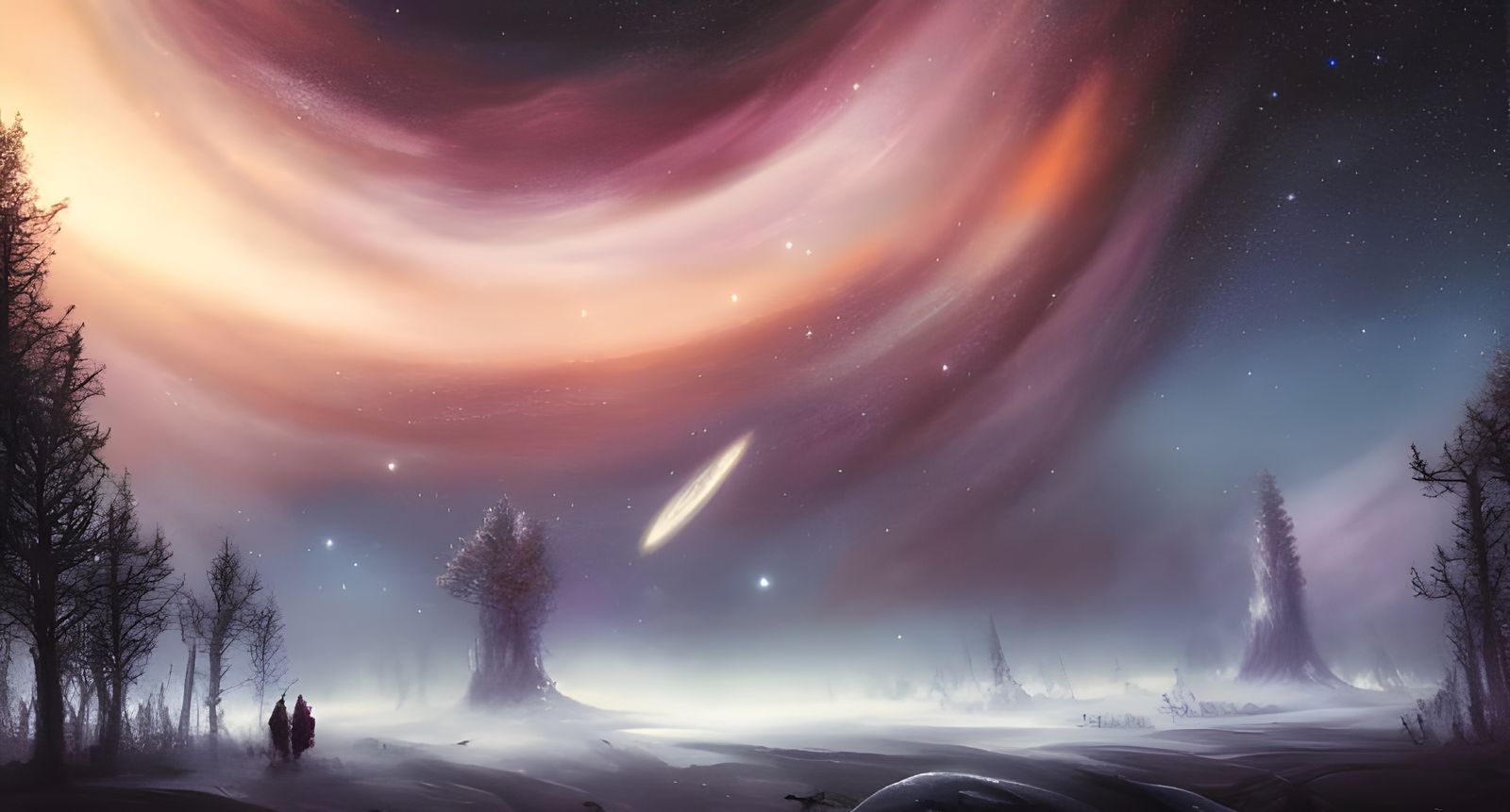 Detailed Night Sky Over Winter Forest in Digital Art