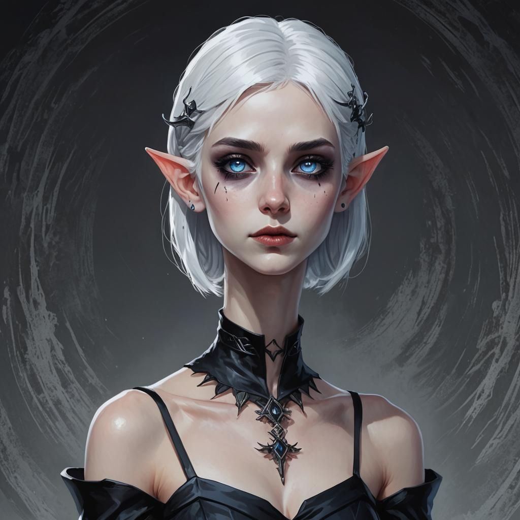 Goth Elf Woman in Dark Academia Style