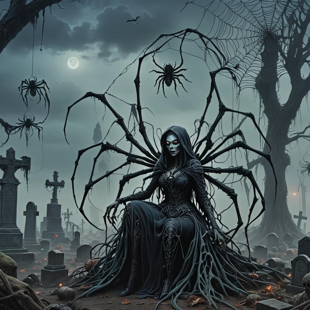 Spider-Witch in Graveyard with Namira, a Dark Fantasy Artwor...
