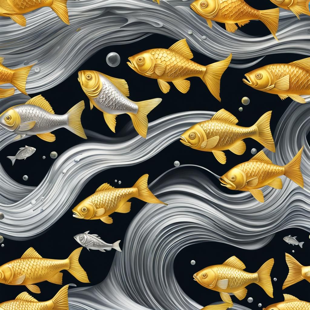 Surreal Cascade: Fish Swimming Upwards in Reverse