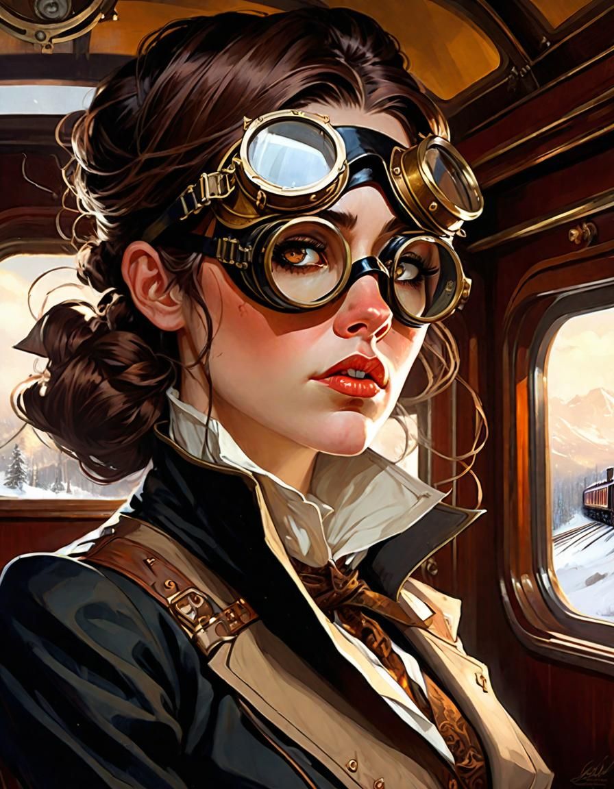 Steampunk Train Interior Portrait in Digital Art Style