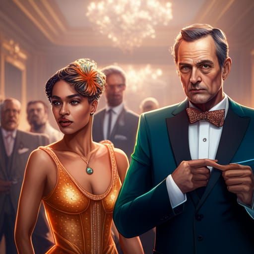 Sparkling Couple in Ballroom, Art Nouveau Portrait