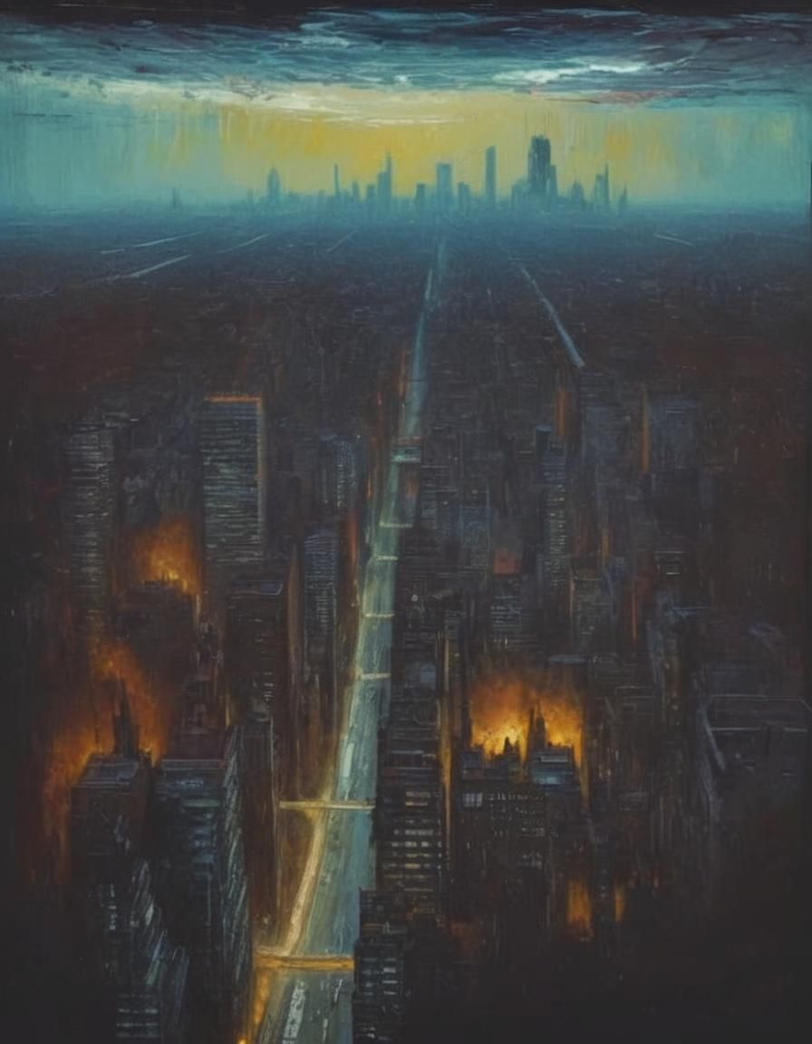 Hybrid Wolf-Hyena in Apocalyptic Cityscape
