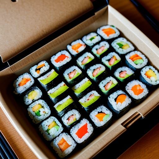 Hyperrealistic Box of Sushi in Cinematic Style