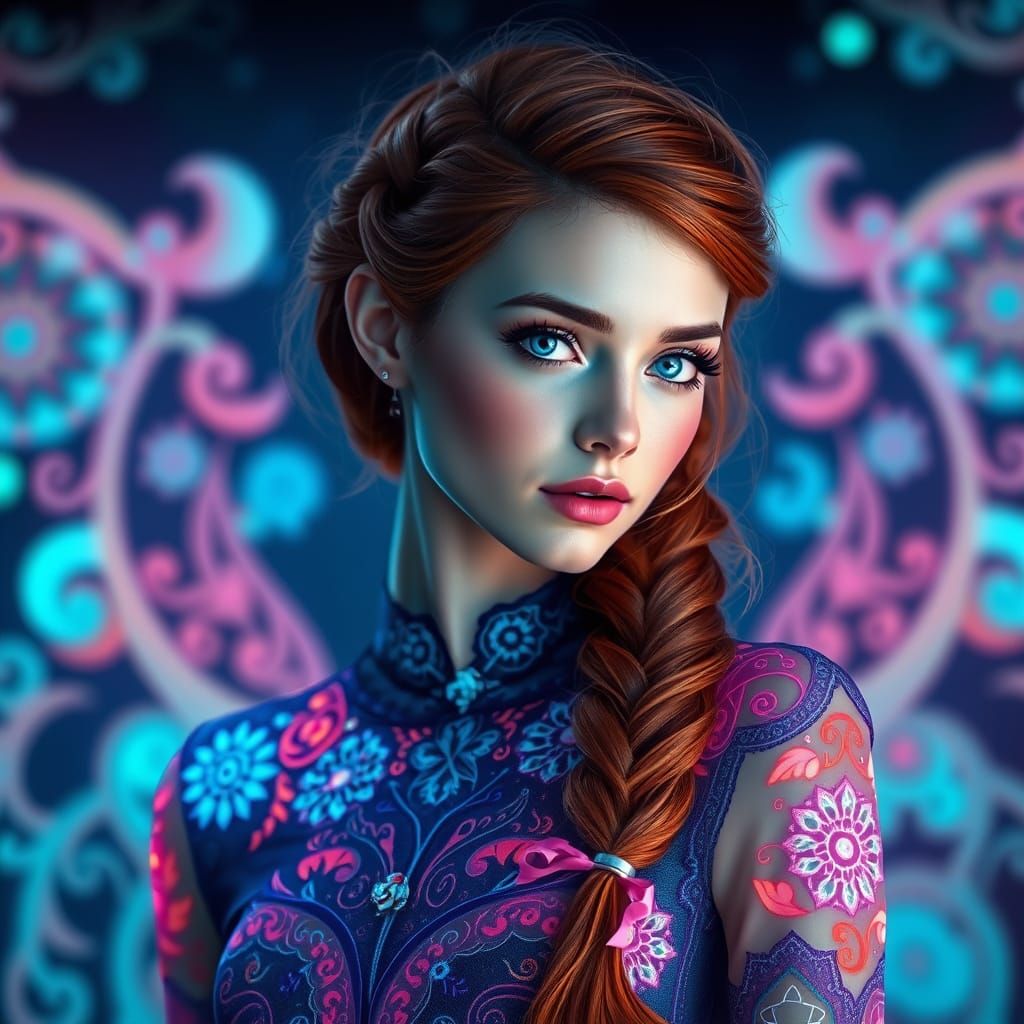 Fantasy Lady with Auburn Braid, Digital Portrait