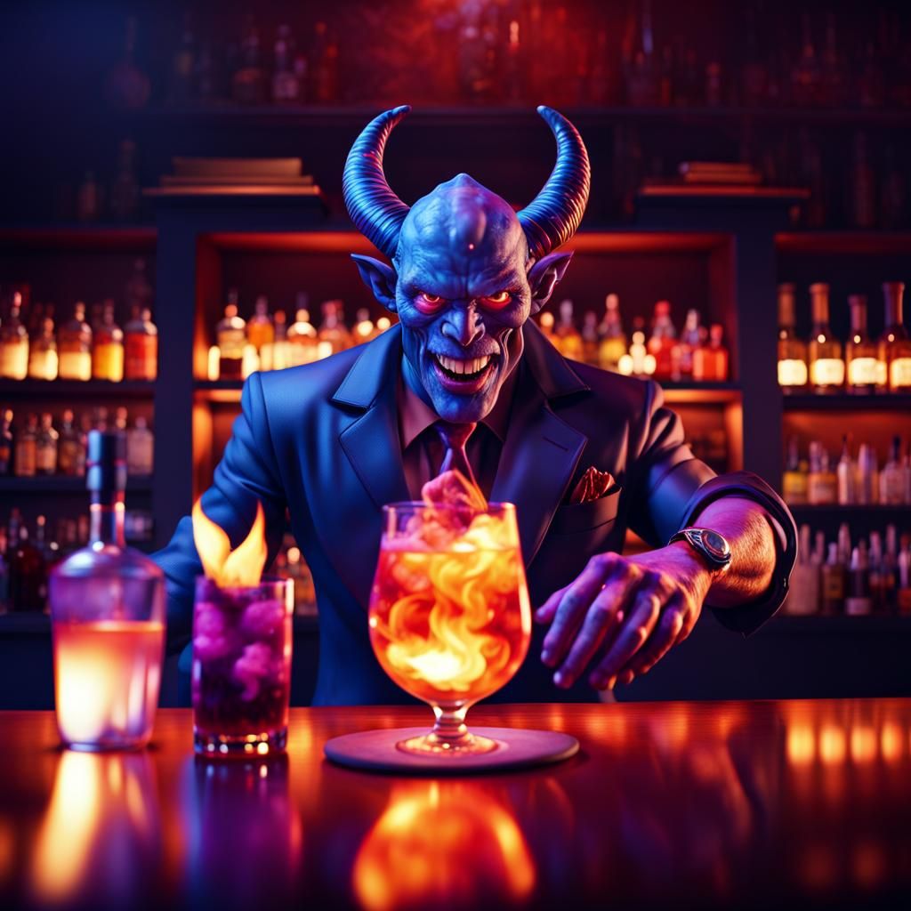 Fiery Demon Bartender Crafts Signature Cocktail