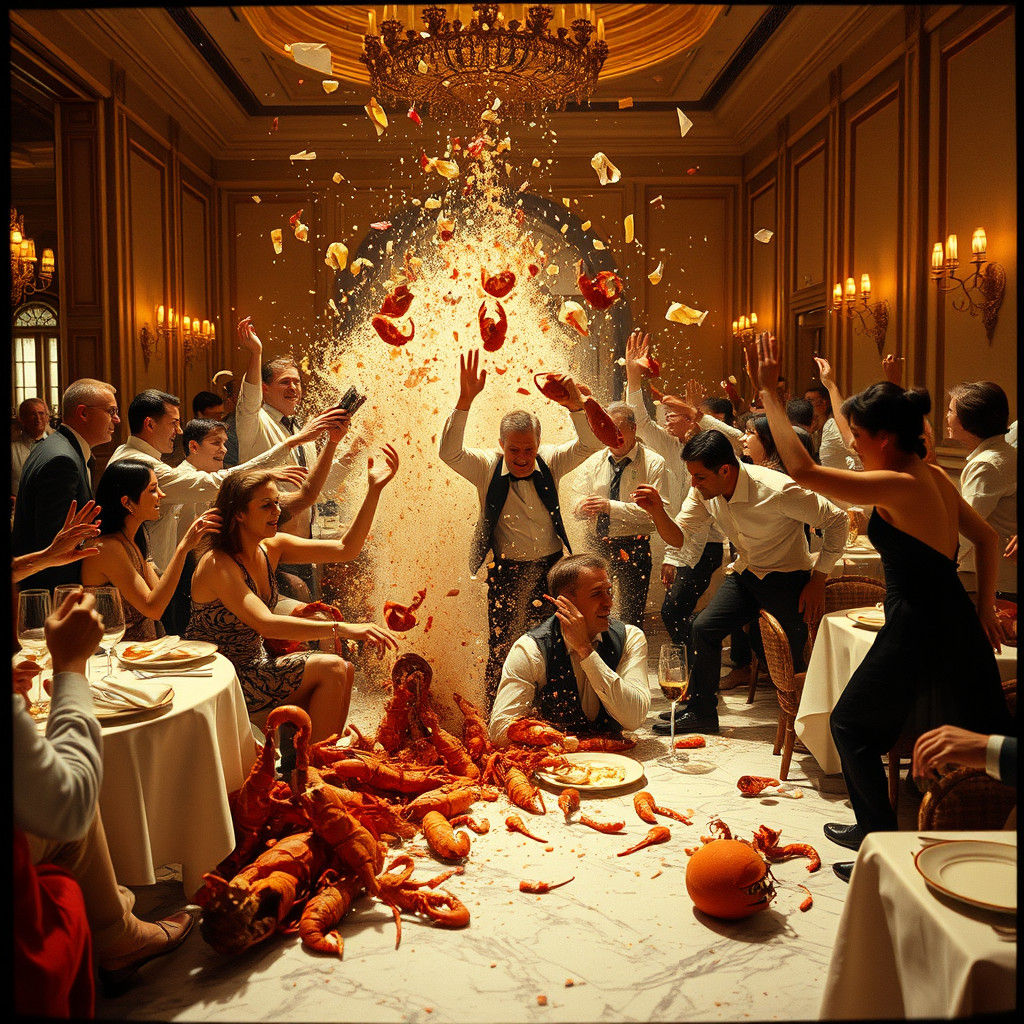 Upscale Food Fight in a Luxurious Dining Hall