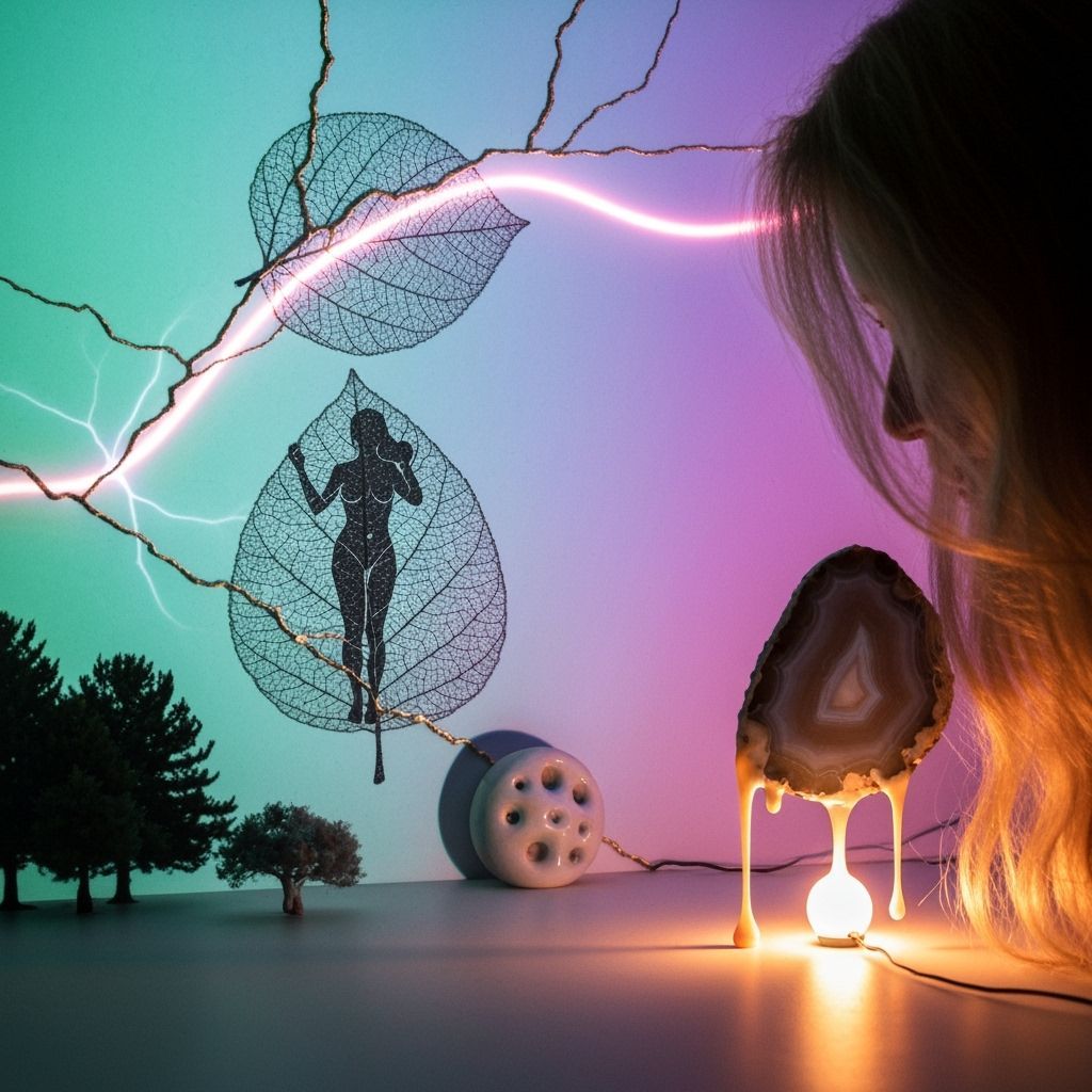 Kintsugi Figure with Plasma Trails in Oil Paint Texture