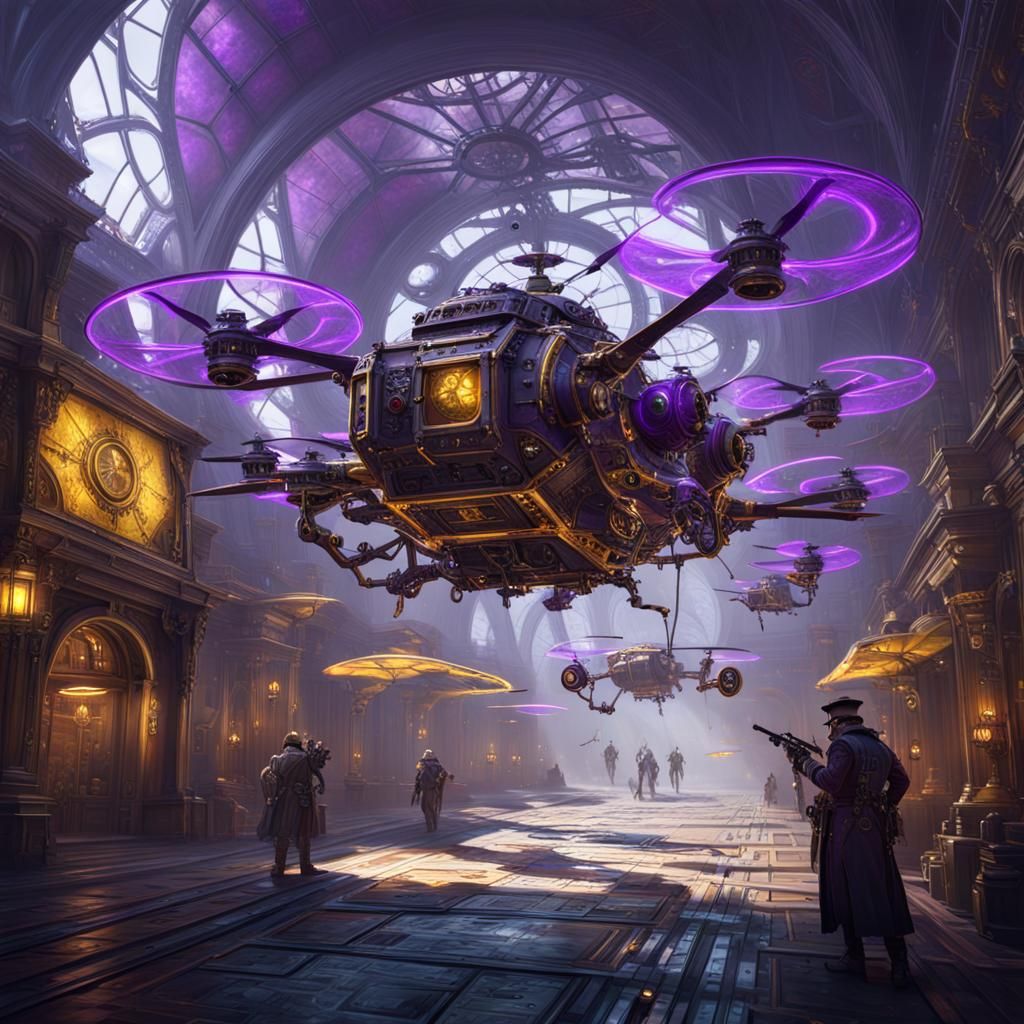 Steampunk Surveillance Drone Fleet in Dark Fantasy Style