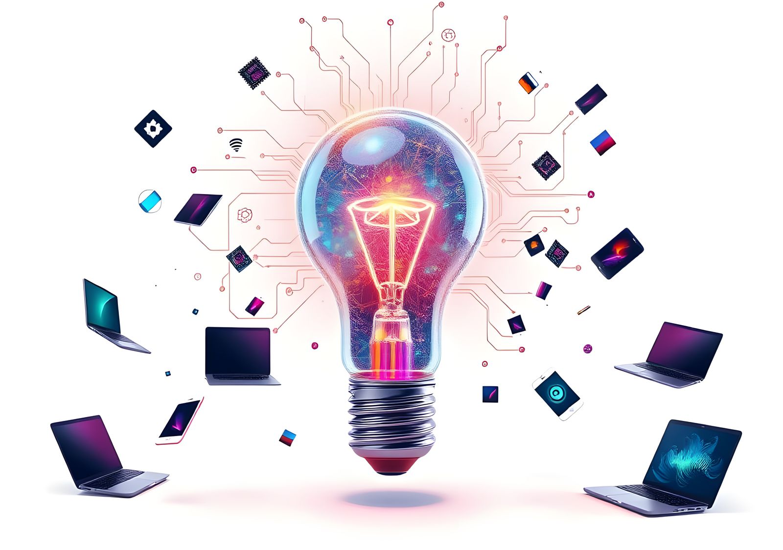 Idea Lightbulb with Technology Icons: 8K Digital Art