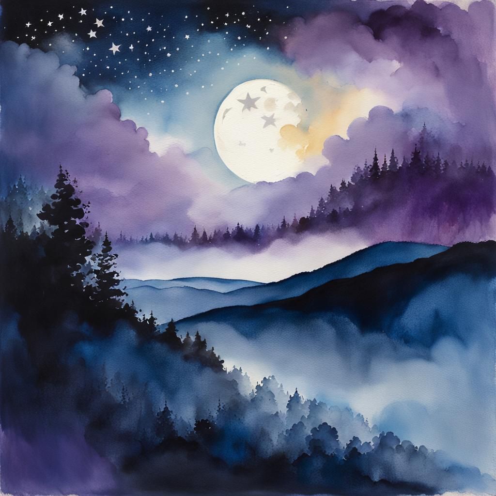 Ethereal Moonlit Night Sky with Twinkling Stars