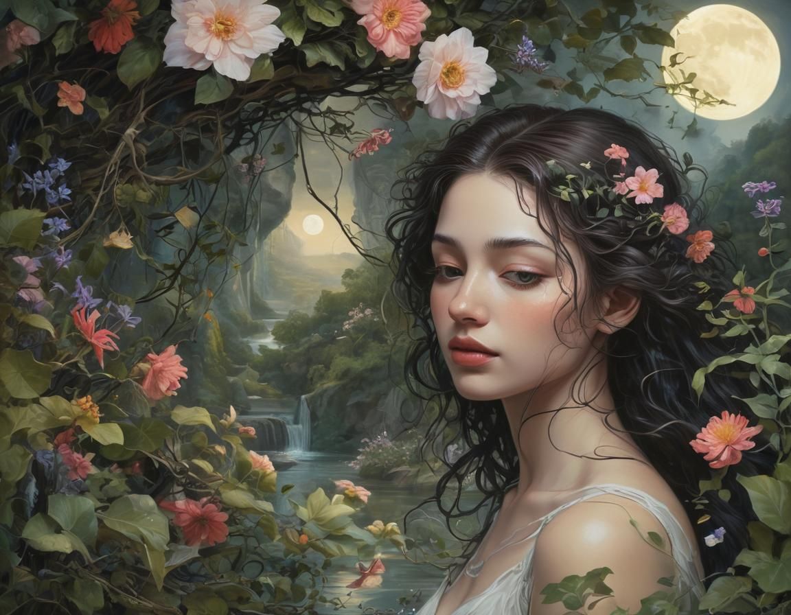 Surreal Woman Portrait in Oil Painting Style