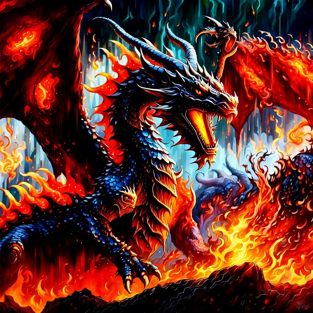 Majestic Fire Dragon with Burning Embers Wings