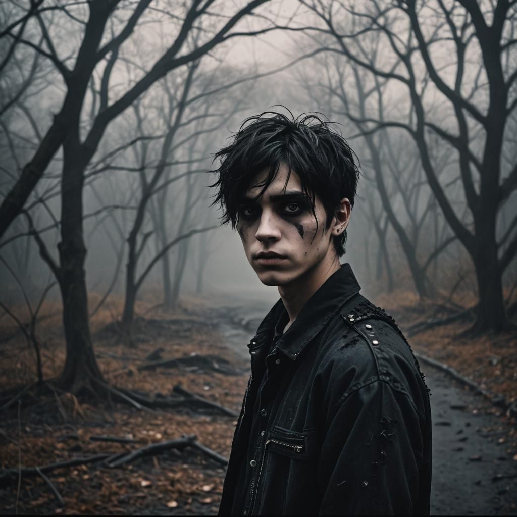 Dramatic Goth Teen in Cinematic Dark Scene