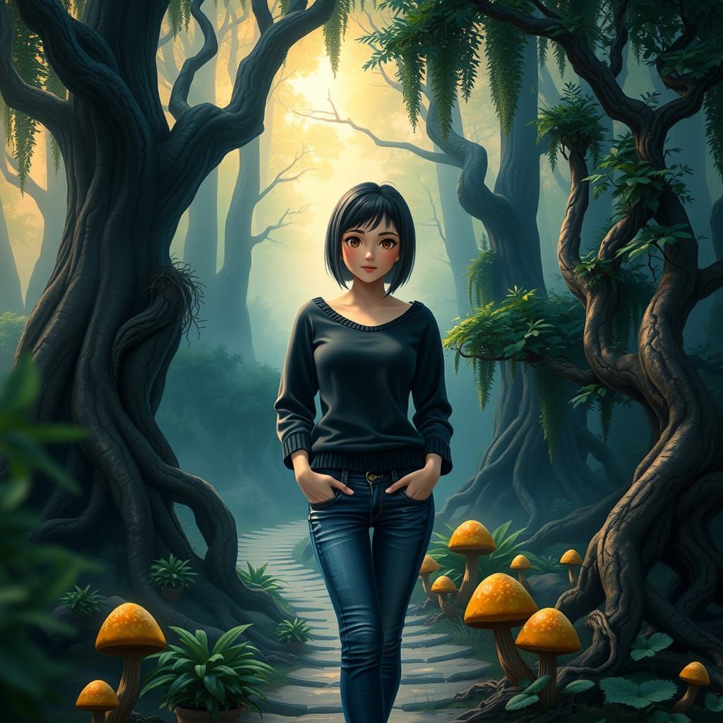 Mystical Forest Goddess in Anime Style