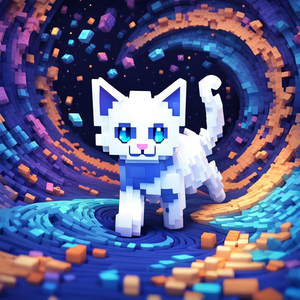 Glowing Minecraft Kitten Tail in 3D Pixel Art