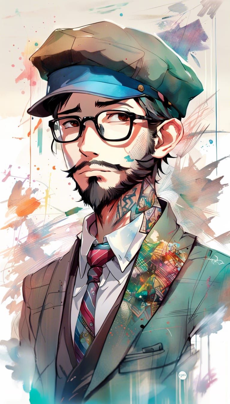 Anime Style Portrait of Hipster Businessman