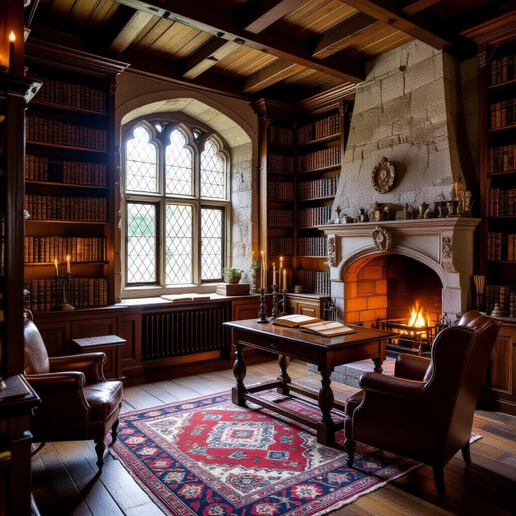 Tranquil Medieval Library in Renaissance Style