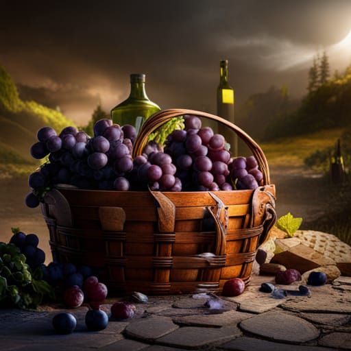 Basket of Wine: Detailed Fantasy Concept Art