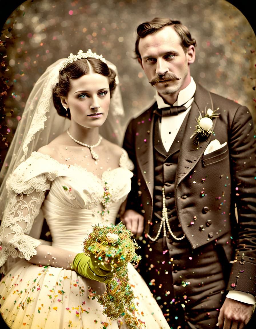 1800s Wedding Photo with Neon Confetti