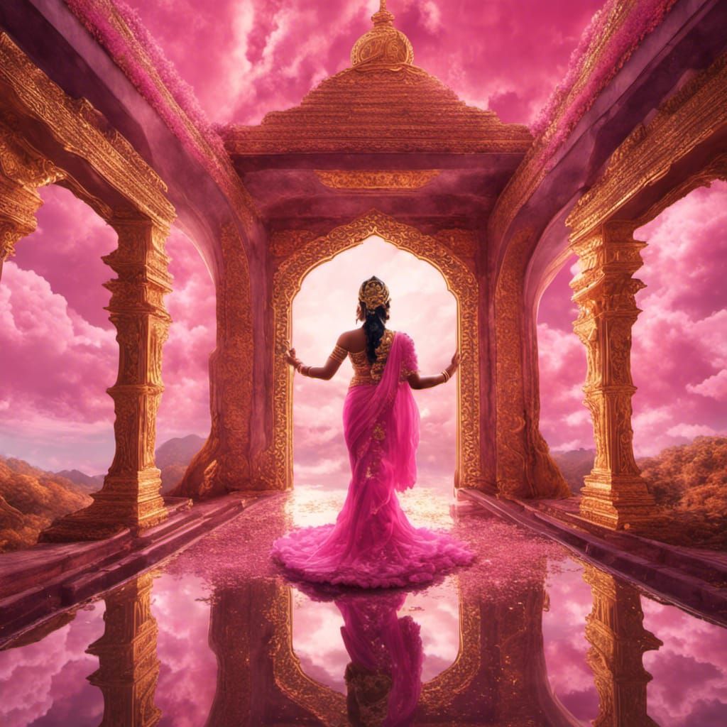 Goddess Lakshmi in a Pink Lotus Cloud Tunnel
