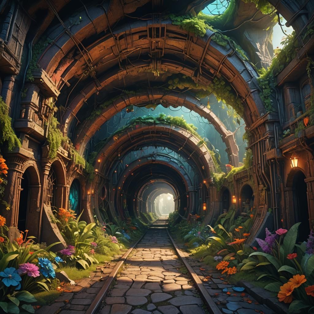 Vibrant Tunnel of Life: Detailed Matte Painting