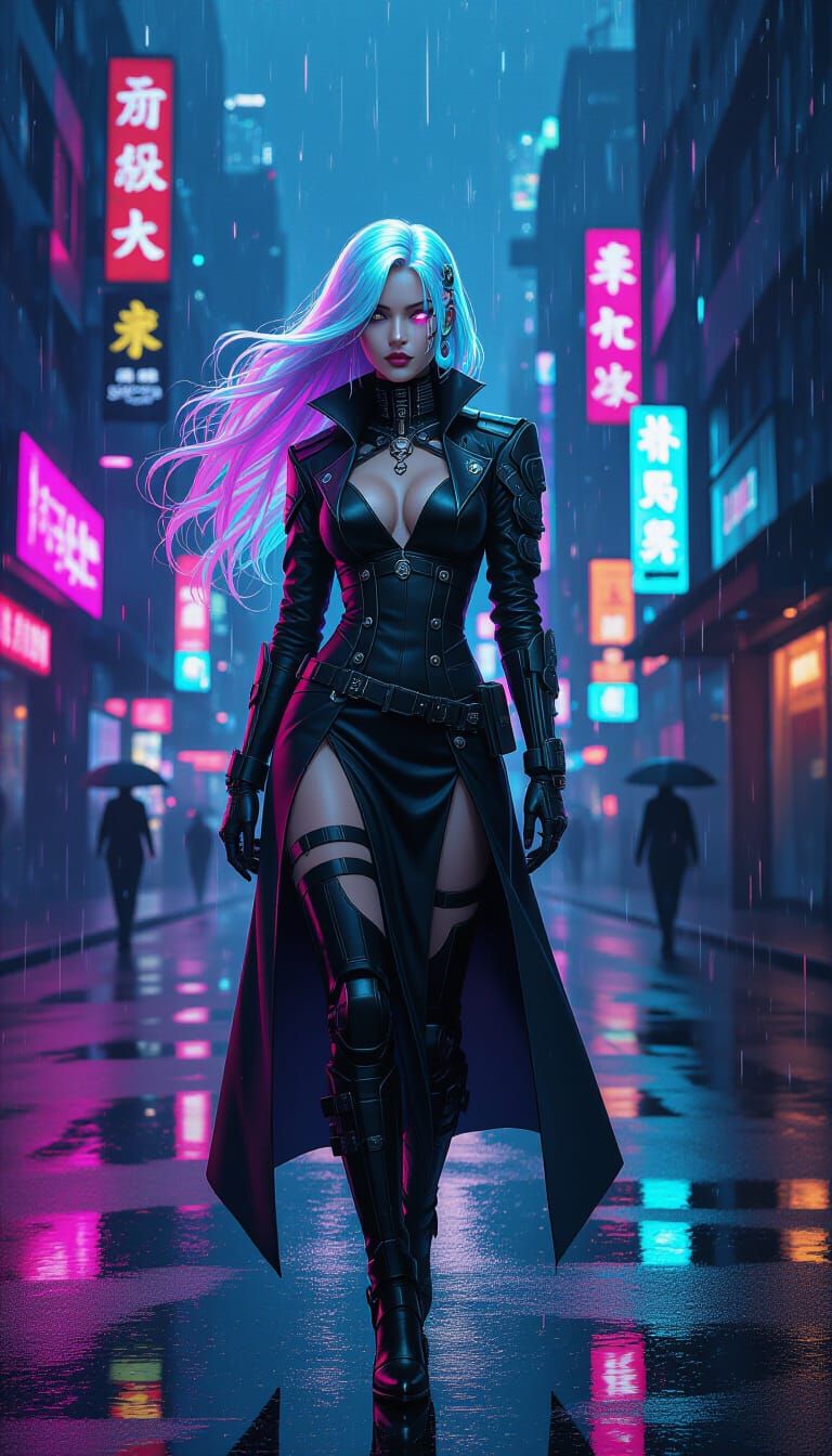 Cyberpunk Woman on Neon Street