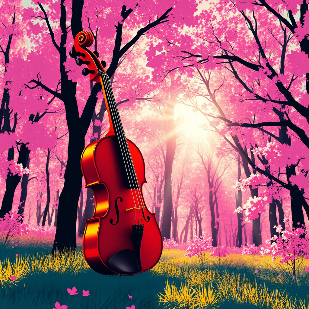 Sakura Forest Violin in Pop Art Style