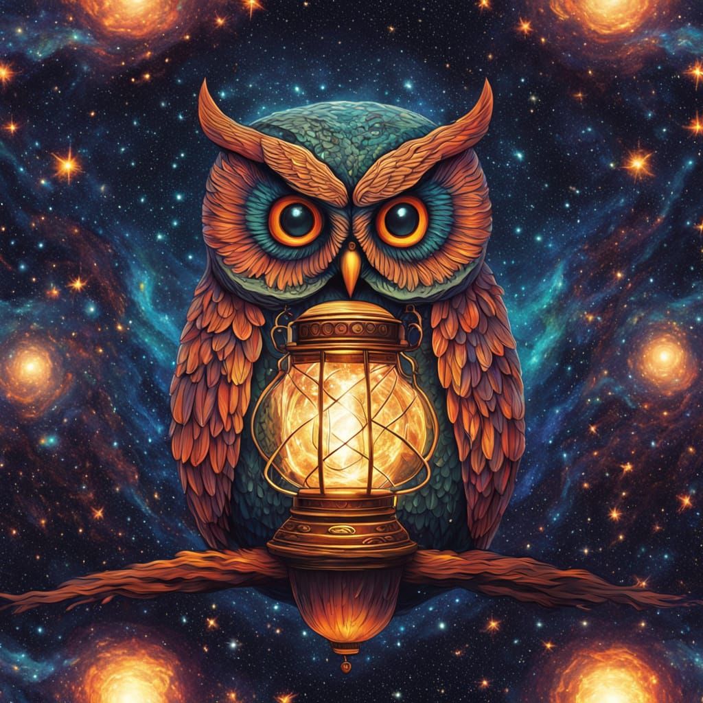 Spectral Owl Soaring Through Nebula in Visionary Art