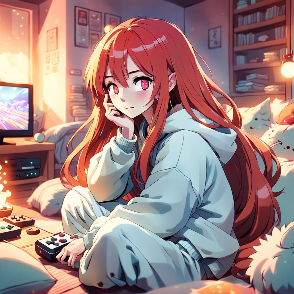 Anime Gamer Girl in Cozy Manga Style