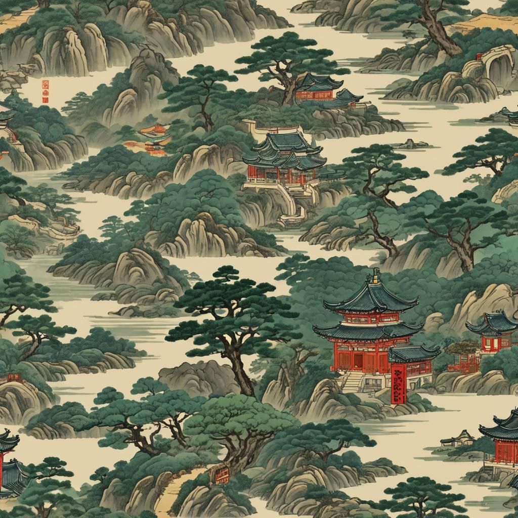 Detailed Painting of Shaolin Temple with Misty Logo