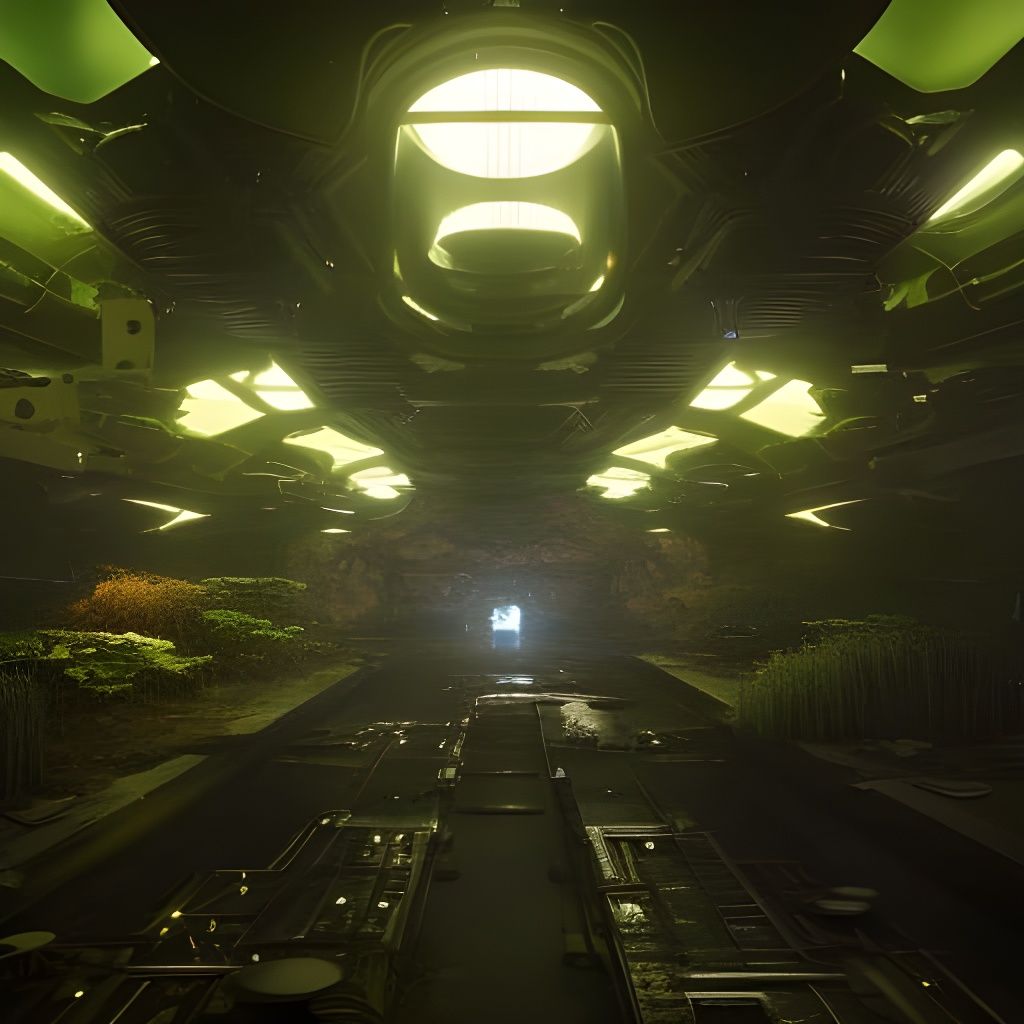 Mushroompunk Underground Base with Mushroom Man in Exosuit