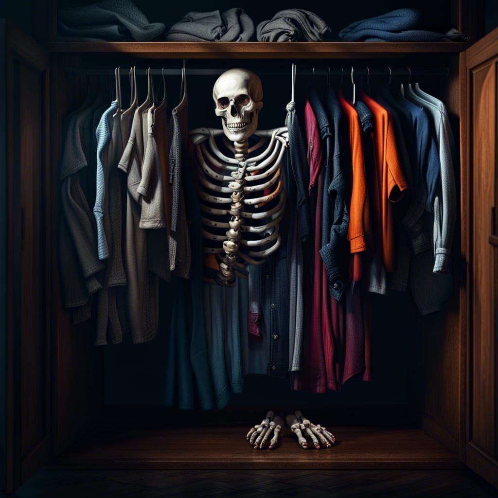 Realistic Skeleton Hiding in Closet with Sinister Lighting