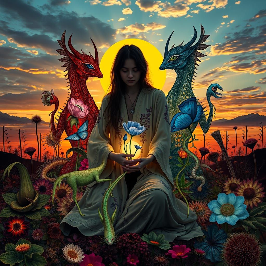 Ethereal Dreamscapes of Mythical Creatures in Vibrant Collag...