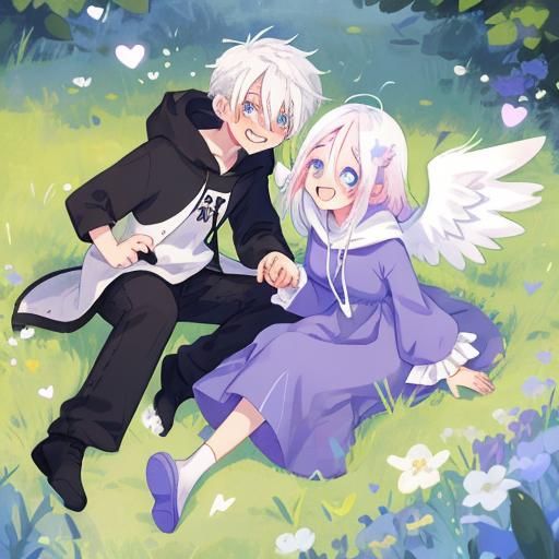 Boy and Girl in Love with Angel Wings