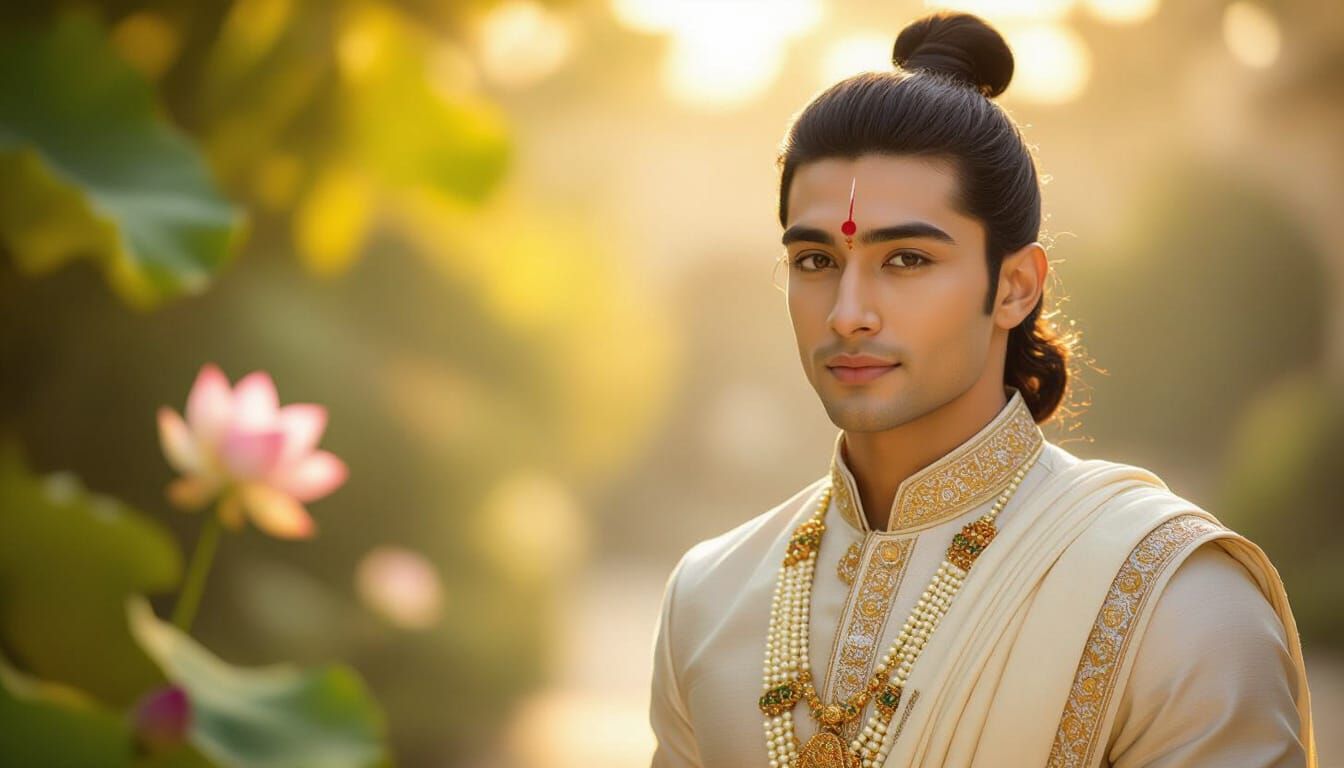 Indian Prince in Palace Garden: Classical Painting Style