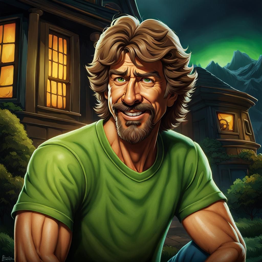 Shaggy Rogers Portrait at 50 in Hyperrealistic Style