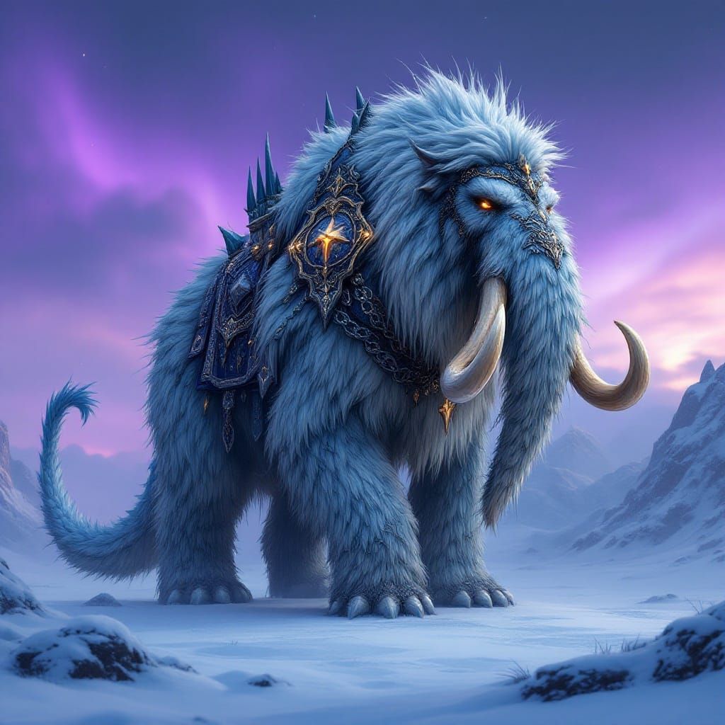 Majestic Woolly Mammoth Dragon in Art Nouveau Style