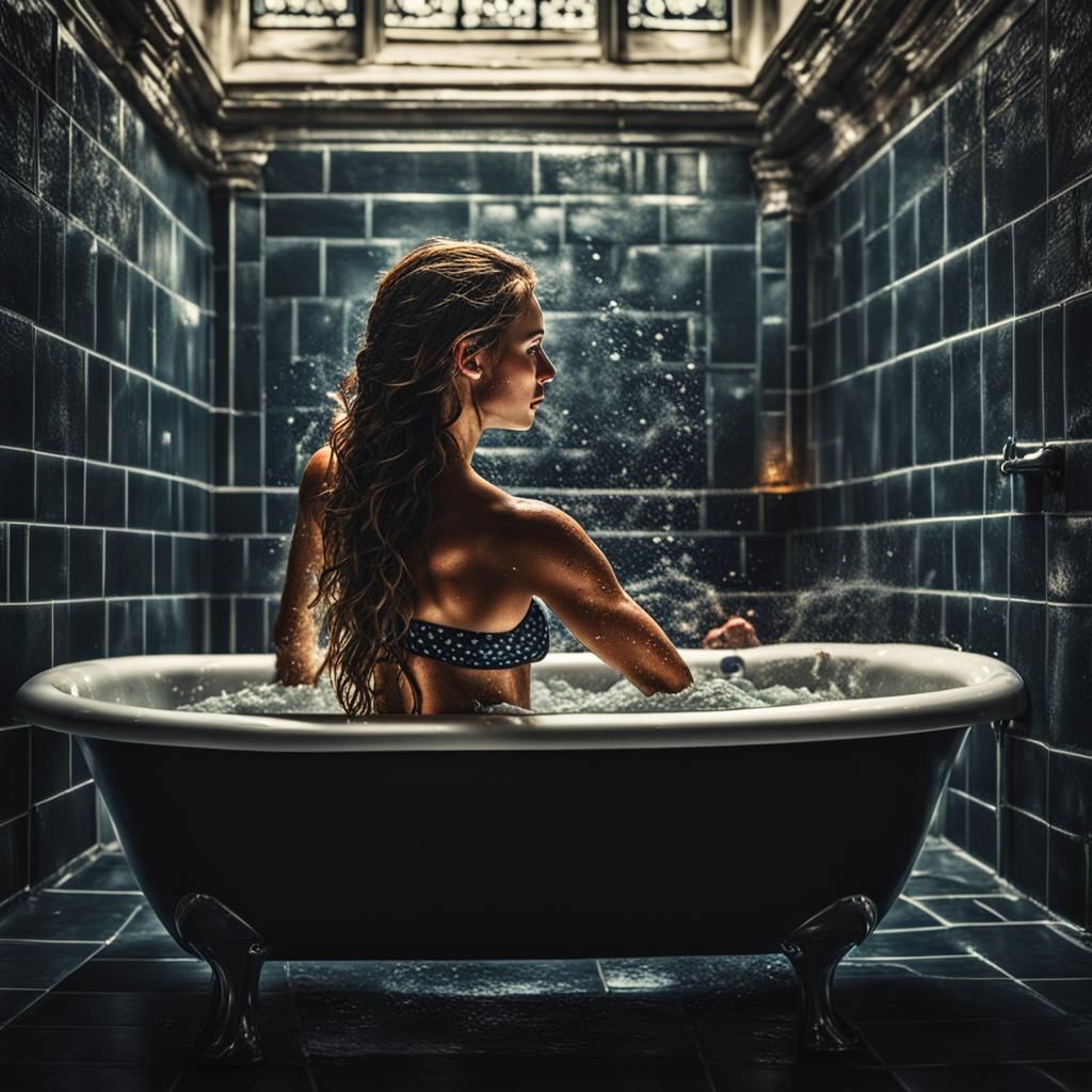 Hyperrealistic Bikini Model in Bathtub