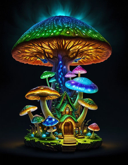 Fantasy Mushroom Village Glows with Vibrant Colors