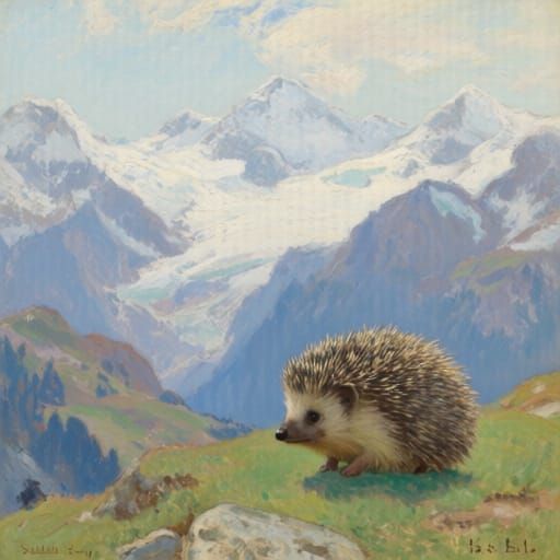 Hedgehog in Swiss Alps, Inspired by Levitan and Kent