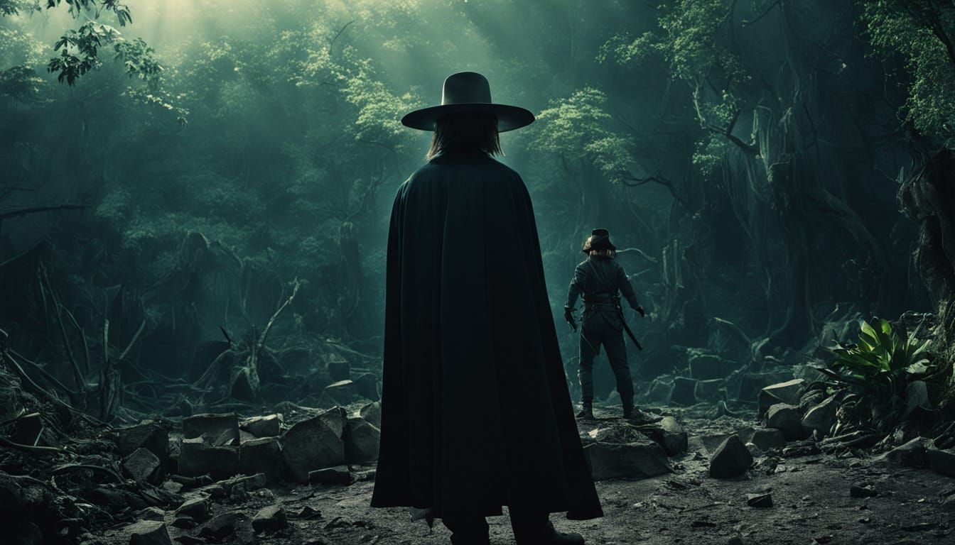 Death in Mexican Attire Greets Human in Dark Forest