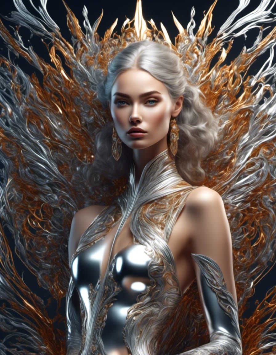 Elegant Woman in Metallic Maximalist Style